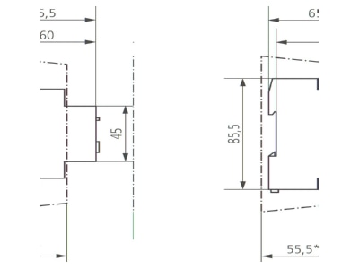 Dimensional drawing Theben DIMAX 532 plus Dimmer modular distributor 0   400VA