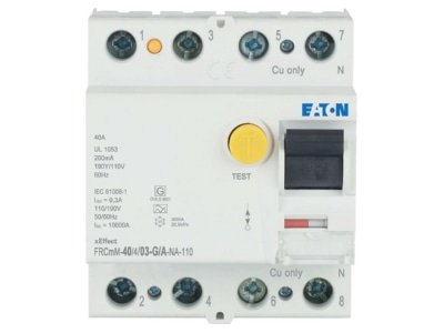 Front view Eaton FRCMM40 4 03G ANA110 Residual current breaker 4 p
