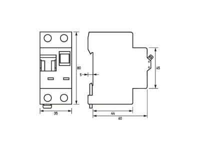 Dimensional drawing Doepke DRCBO3 B16 0 03 1N A Earth leakage circuit breaker B16 0 03A