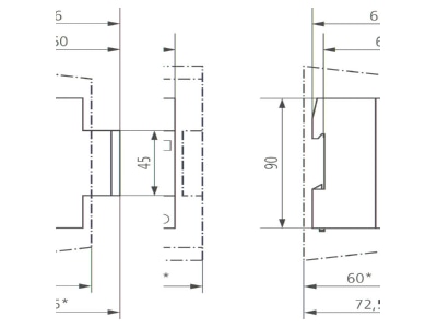 Dimensional drawing Theben BZ 145 24V  1459024 Hour counter 24V AC BZ 145 24V 1459024