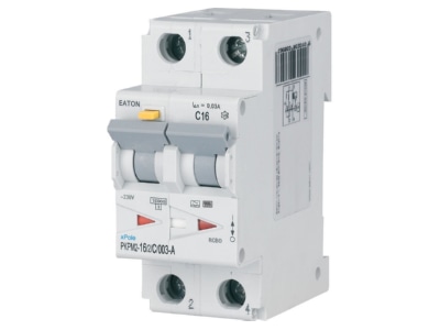 View left 1 Eaton PKPM2 16 2 C 003 A Earth leakage circuit breaker C16 0 03A
