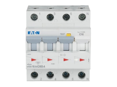 Front view 2 Eaton mRB6 16 3N C 003 A Earth leakage circuit breaker C16 0 03A
