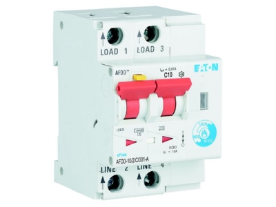View left Eaton AFDD 10 2 C 001 A Earth leakage circuit breaker with
