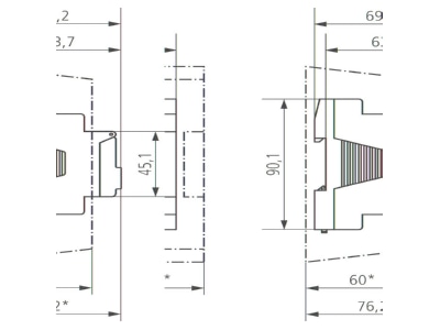Dimensional drawing Theben LUNA 110 plus EL DIN rail 