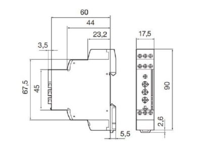 Ma�zeichnung Eberle IMU 1 Spannungsmessrelais AC 230V UC24V