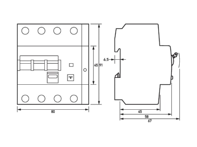 Dimensional drawing Doepke DRCBO4B32 0 03 3N B  Earth leakage circuit breaker B32 0 03A