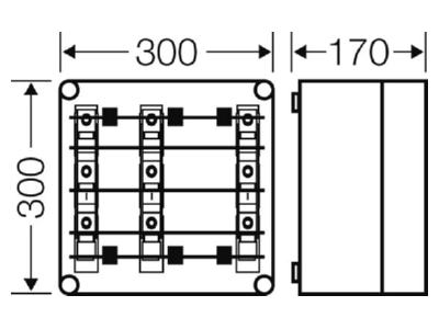 Dimensional drawing Hensel Mi 3266 Screw fuse enclosure 63A 300x300mm