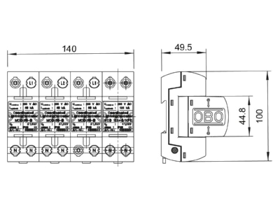 Dimensional drawing 2 OBO MCD 50 B 3 1 Lightning arrest for power supply 125kA