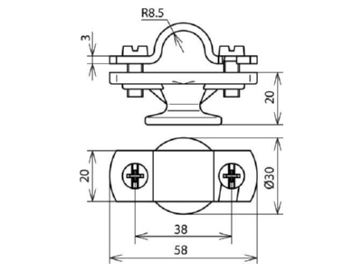 Dimensional drawing 1 Dehn 275 116 Rod holder for lightning protection
