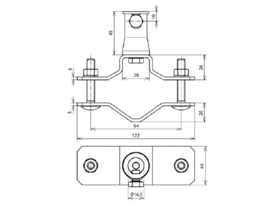 Dimensional drawing 2 Dehn 106 352 Tube clamp for lightning protection
