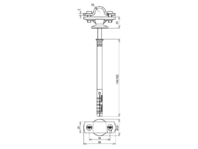 Dimensional drawing 1 Dehn 273 731 Rod holder for lightning protection
