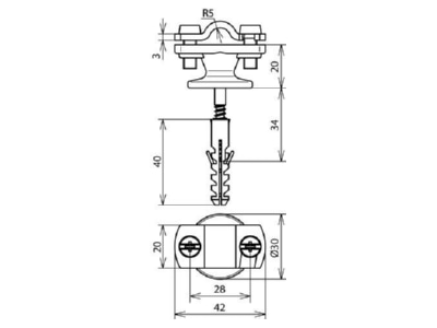 Ma�zeichnung 2 Dehn 275 160 Leitungshalter f  Rd 7 10mm St tZn