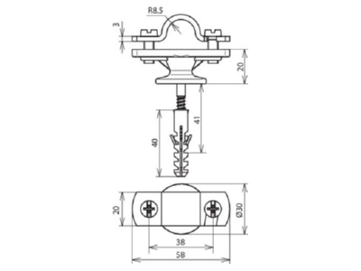 Dimensional drawing 1 Dehn 275 260 Rod holder for lightning protection
