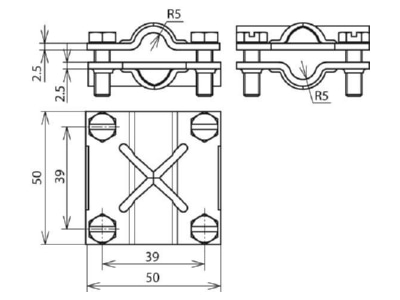 Dimensional drawing 1 Dehn 314 307 Cross connector lightning protection

