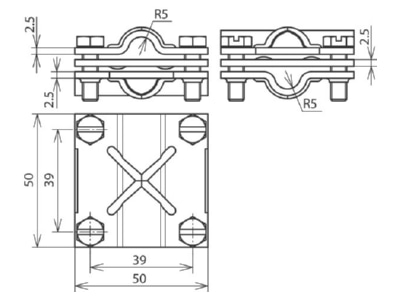Dimensional drawing 2 Dehn 314 310 Cross connector lightning protection
