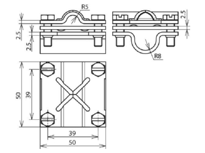 Dimensional drawing 1 Dehn 316 167 Cross connector lightning protection
