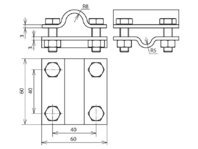 Dimensional drawing 1 Dehn 318 252 Cross connector lightning protection
