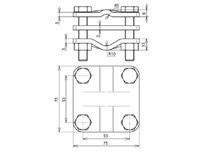 Dimensional drawing 1 Dehn 610 010 Connection clamp for earth rods 20 30 mm
