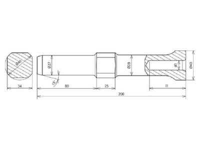 Dimensional drawing 3 Dehn 620 005 Hammer insert for earthing rod