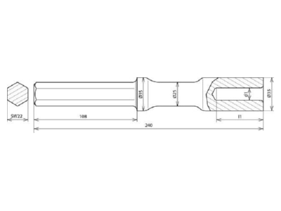 Dimensional drawing 1 Dehn 620 007 Hammer insert for earthing rod
