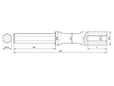 Dimensional drawing 2 Dehn 620 007 Hammer insert for earthing rod
