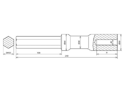 Dimensional drawing 3 Dehn 625 008 Hammer insert for earthing rod