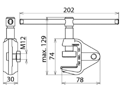 Mazeichnung 2 DEHN EFK FL30 SKN Erdungsfraesklemme f Flachprofile  30mm