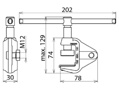 Mazeichnung 3 DEHN EFK FL30 SKN Erdungsfraesklemme f Flachprofile  30mm