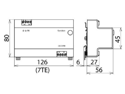 Dimensional drawing 1 Dehn SPS PRO Surge protection device 230V 3 pole
