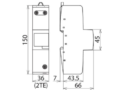 Dimensional drawing 2 DEHN DBM 1 440 Lightning arrest for power supply 35kA
