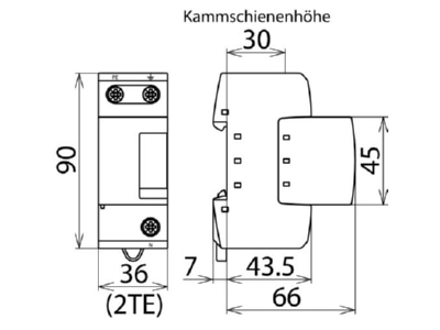 Dimensional drawing 1 Dehn DGP M 255 Lightning arrest for power supply 100kA
