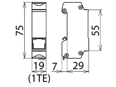 Dimensional drawing 2 Dehn DPA M CLE RJ45B 48 Surge arrester DEHNpatch 
