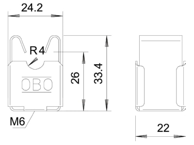 Dimensional drawing 1 OBO 177 20 VA M6 Holder for lightning protection
