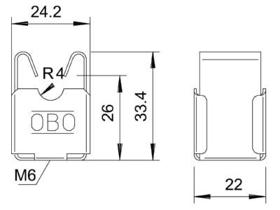 Dimensional drawing 2 OBO 177 20 VA M6 Holder for lightning protection