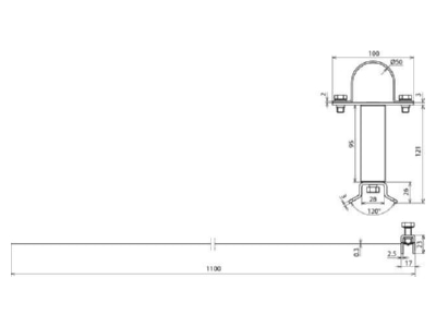Dimensional drawing 2 Dehn 105 362 Mounting strap 50   300mm
