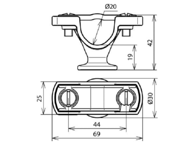 Dimensional drawing 2 DEHN 275 220 Holder for lightning protection
