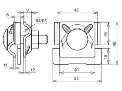 Dimensional drawing 2 Dehn 365 221 Rebate clamp for lightning protection
