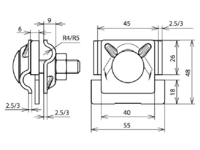 Dimensional drawing 3 Dehn 365 221 Rebate clamp for lightning protection