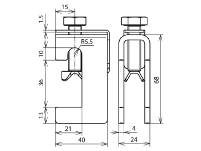 Dimensional drawing 2 Dehn 372 035 Terminal for lightning protection
