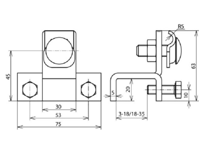 Dimensional drawing 2 Dehn 372 110 Terminal for lightning protection
