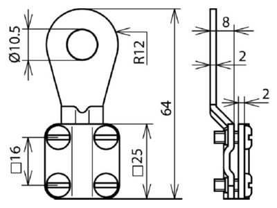 Mazeichnung 2 Dehn 444 009 Erdungskabelschuh 6 16  D  geschl  M10
