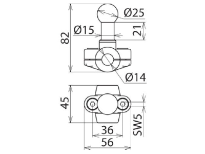 Dimensional drawing 2 DEHN KFP 25 RL 14 Fixed ball point for earthing and short
