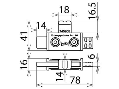 Mazeichnung 3 DEHN EP NH00 VI TA Erdungspatrone NH 00 vollisoliert