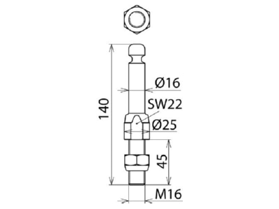 Mazeichnung 2 DEHN EFP 16 RN M16 45 SSM Erdungsfestpunkt