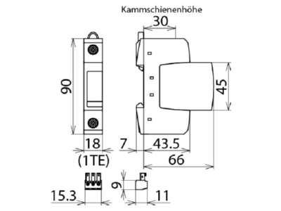 Dimensional drawing 2 Dehn DG S 48 FM Surge protection for power supply

