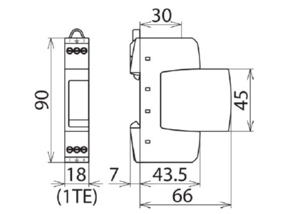 Dimensional drawing 3 Dehn DR M 2P 30 Surge protection device 24V 2 pole