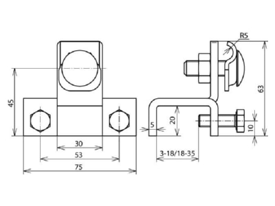 Dimensional drawing 1 Dehn 372 119 Terminal for lightning protection
