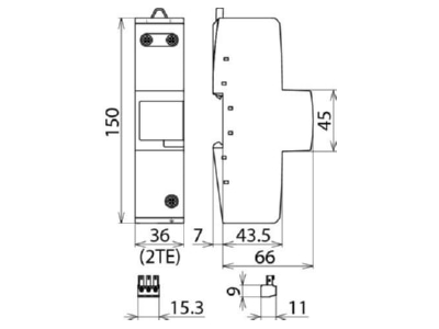 Dimensional drawing 1 Dehn DBM 1 760 FM Lightning arrest for power supply 25kA
