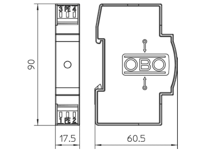 Dimensional drawing 1 OBO VF60 AC DC Surge protection device 60V 3 pole
