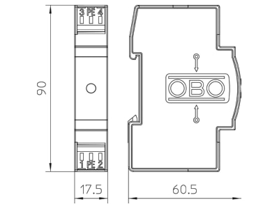 Dimensional drawing 2 OBO VF60 AC DC Surge protection device 60V 3 pole